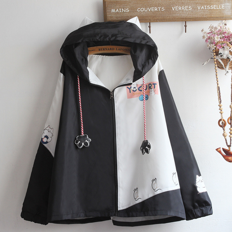 大碼喇叭袖惡魔斗篷寬鬆耳朵連帽風衣外套-vivivale