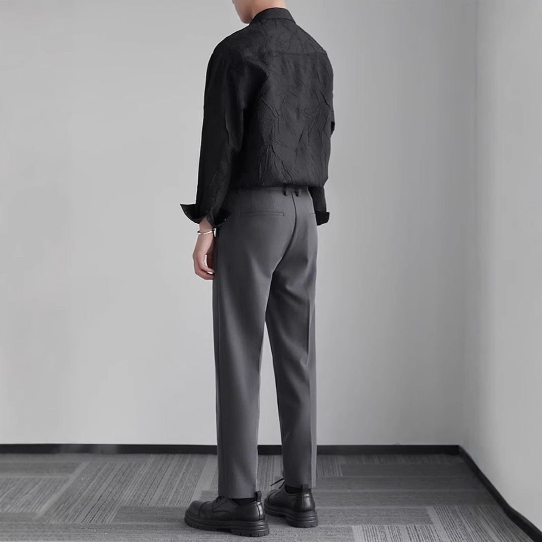 【單件/套裝】高級感法式寬松雅痞帥氣提花襯衣+休閒百搭西裝褲