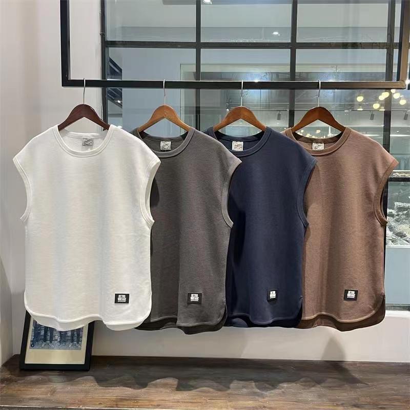 美式透氣寬鬆無袖純色圓領坎肩背心-vivivale