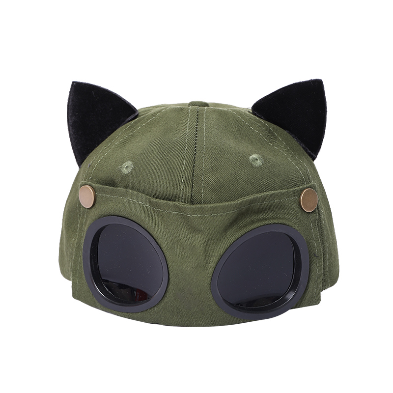 潮牌可愛貓耳朵眼鏡棒球帽撞色鴨舌帽-vivivale