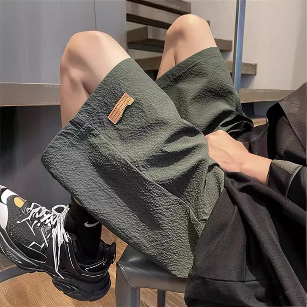 泡泡紗短褲男速乾夏季薄款軍綠色泳褲潮牌休閒寬鬆時尚運動褲