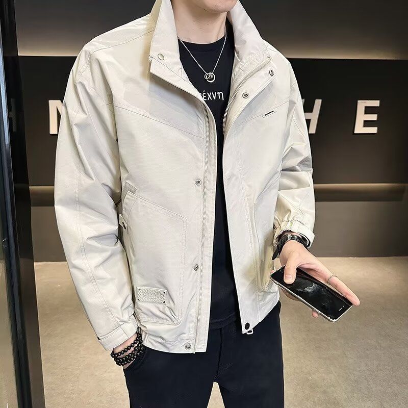 【單件/套裝】帥氣百搭防風夾克+白色長袖T恤+黑色工裝褲三件套-vivivale