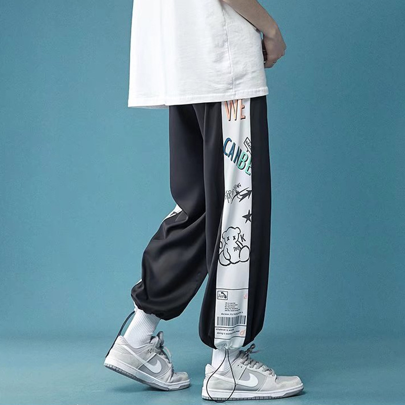 時尚薄款垂感抽繩束腳運動直筒褲