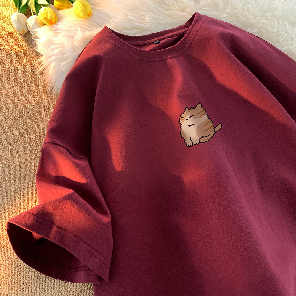 日系簡約oversize百搭寬鬆圓領動物印花短袖T恤-vivivale