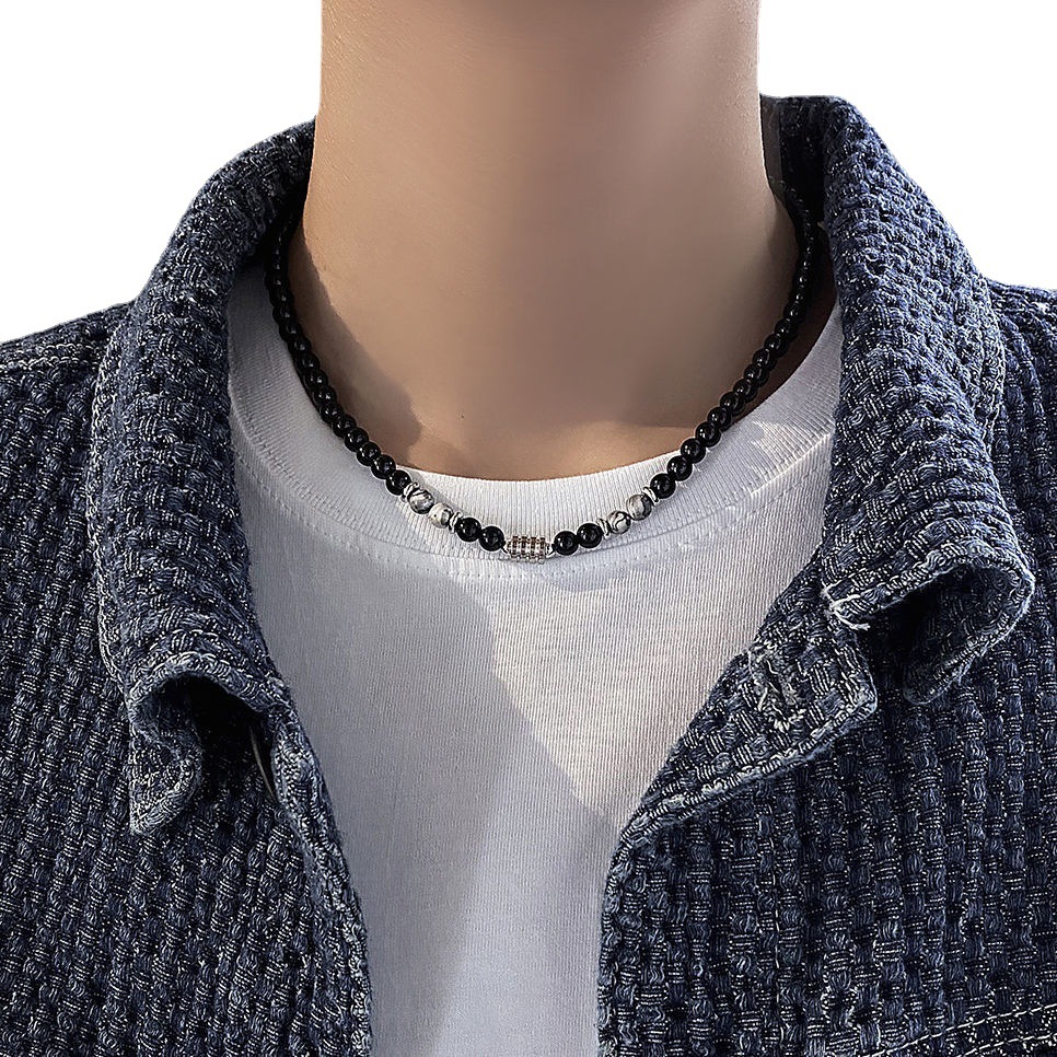 黑曜石復古設計感個性轉運珠水晶串珠鎖骨鏈配飾項鍊小物首飾