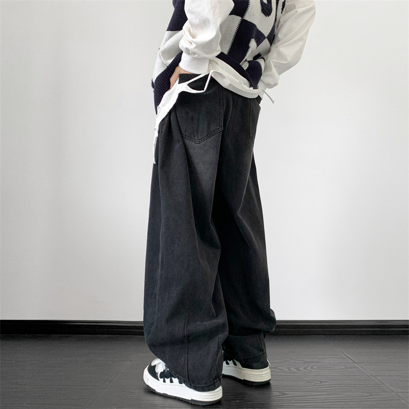 潮牌日系闊腿牛仔寬鬆系帶褲裝-vivivale