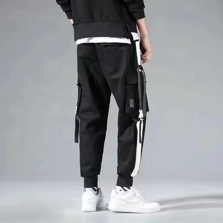 【單件/套裝】連帽撞色夾克+白色長袖T恤+休閒工裝褲三件套裝-vivivale