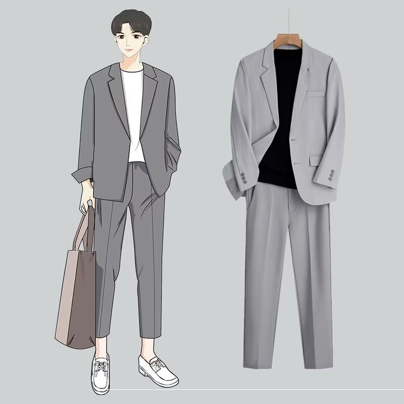 【整套】高級感商務西服外套+休閒西裝褲兩件套裝-vivivale