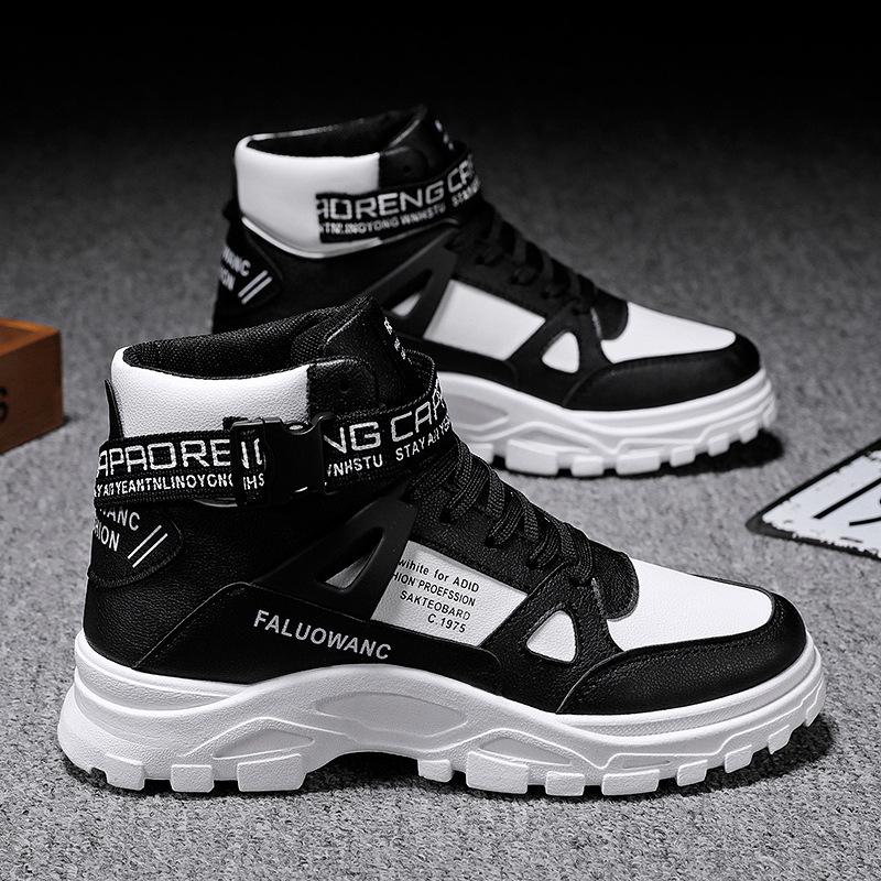 潮流百搭圓頭高幫馬丁靴印花拼接鞋靴-vivivale