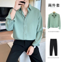 綠色襯衫+黑色長褲【兩件套】