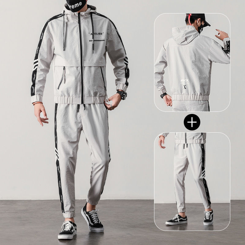 【整套】韓版潮流帥氣連帽衛衣+運動休閑束脚褲兩件套裝-vivivale