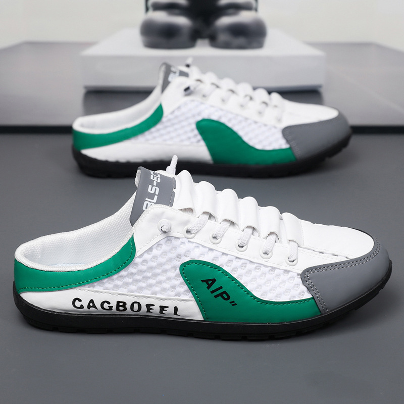 包頭半托鞋網面透氣一腳蹬懶人透氣網鞋-vivivale