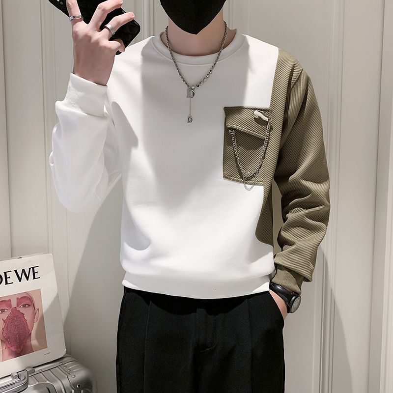 潮牌高級感撞色圓領長袖T恤
