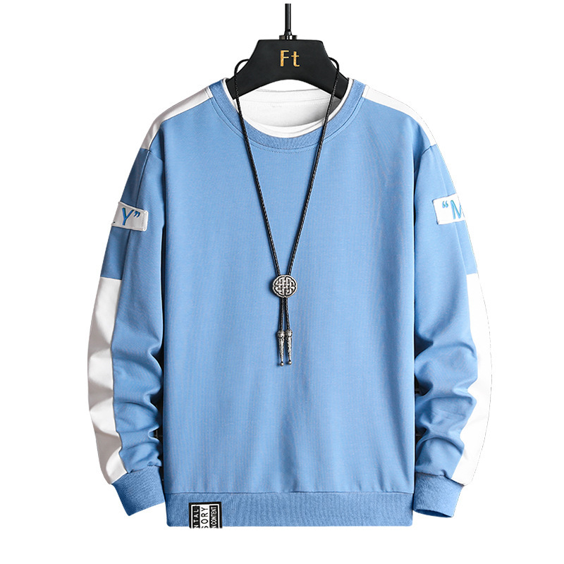 時尚潮流拼色寬鬆圓領長袖T恤休閒衛衣-vivivale