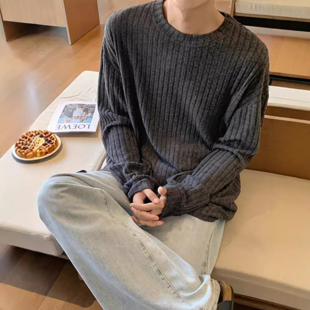 潮流坑條cleanfit慵懶風高級感圓領長袖t恤