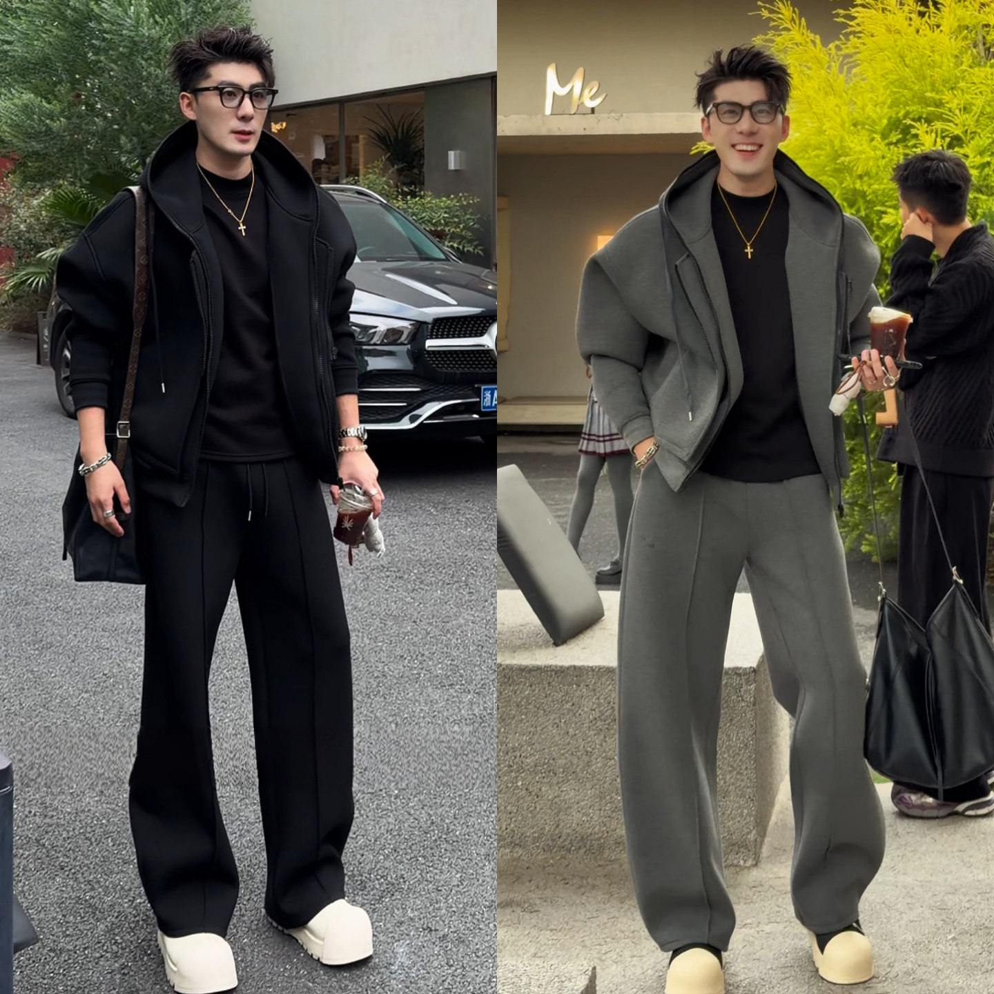 【整套】高級感酷帥加厚連帽外套+潮流休閒長褲兩件套