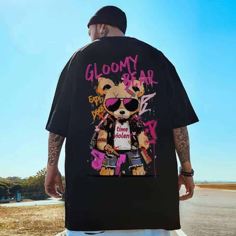 日系大碼潮流寬鬆印花嘻哈情侶裝短袖T恤-vivivale