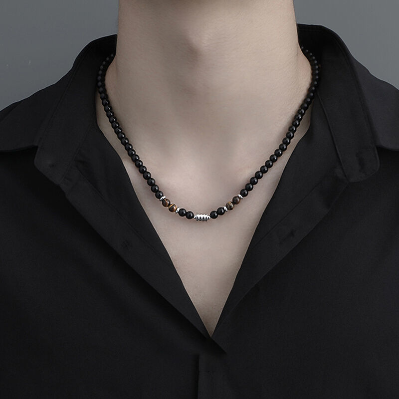 黑曜石復古設計感個性轉運珠水晶串珠鎖骨鏈配飾項鍊小物首飾