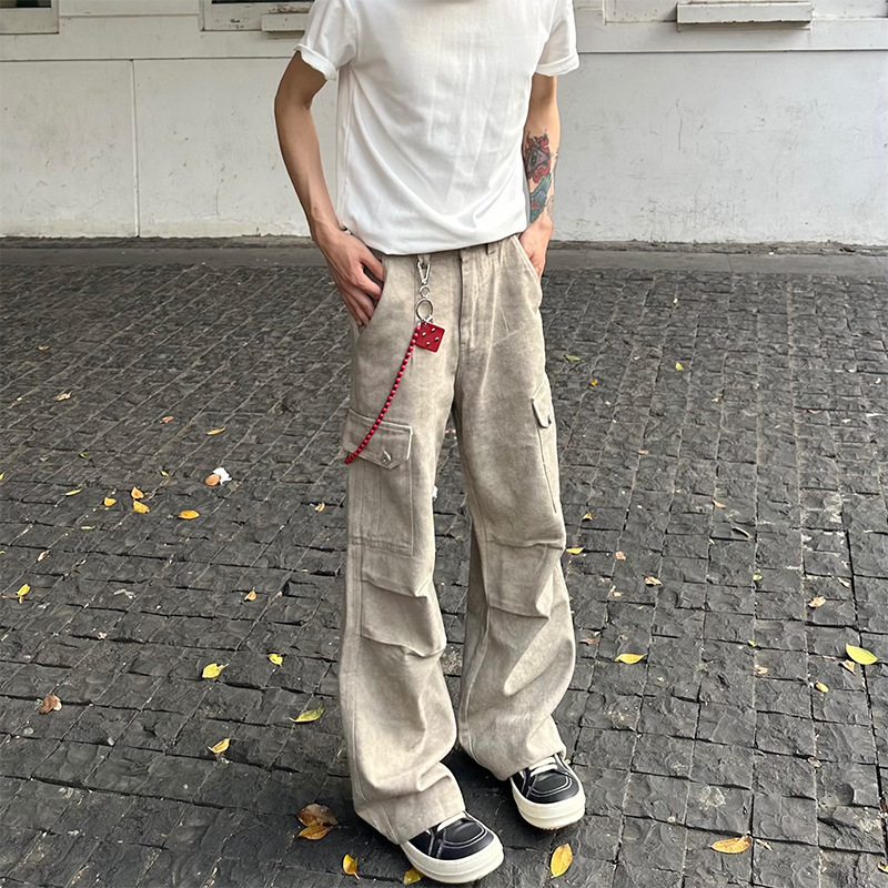 美式高街大理石暗紋褶皺口袋工裝褲褲裝