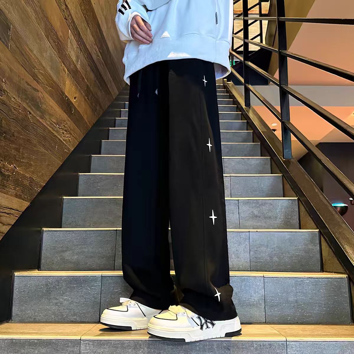  美式潮牌百搭垂感寬鬆闊腿直筒運動休閒褲