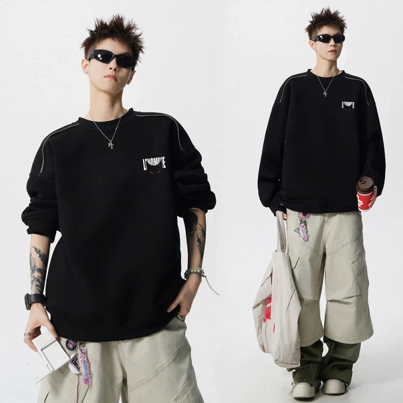 重磅美式設計感惡魔字母嘻哈港風連帽衛衣-vivivale