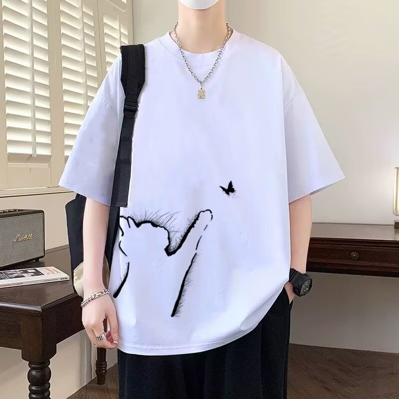 時尚休閒寬鬆潮流貓咪印花情侶短袖T恤