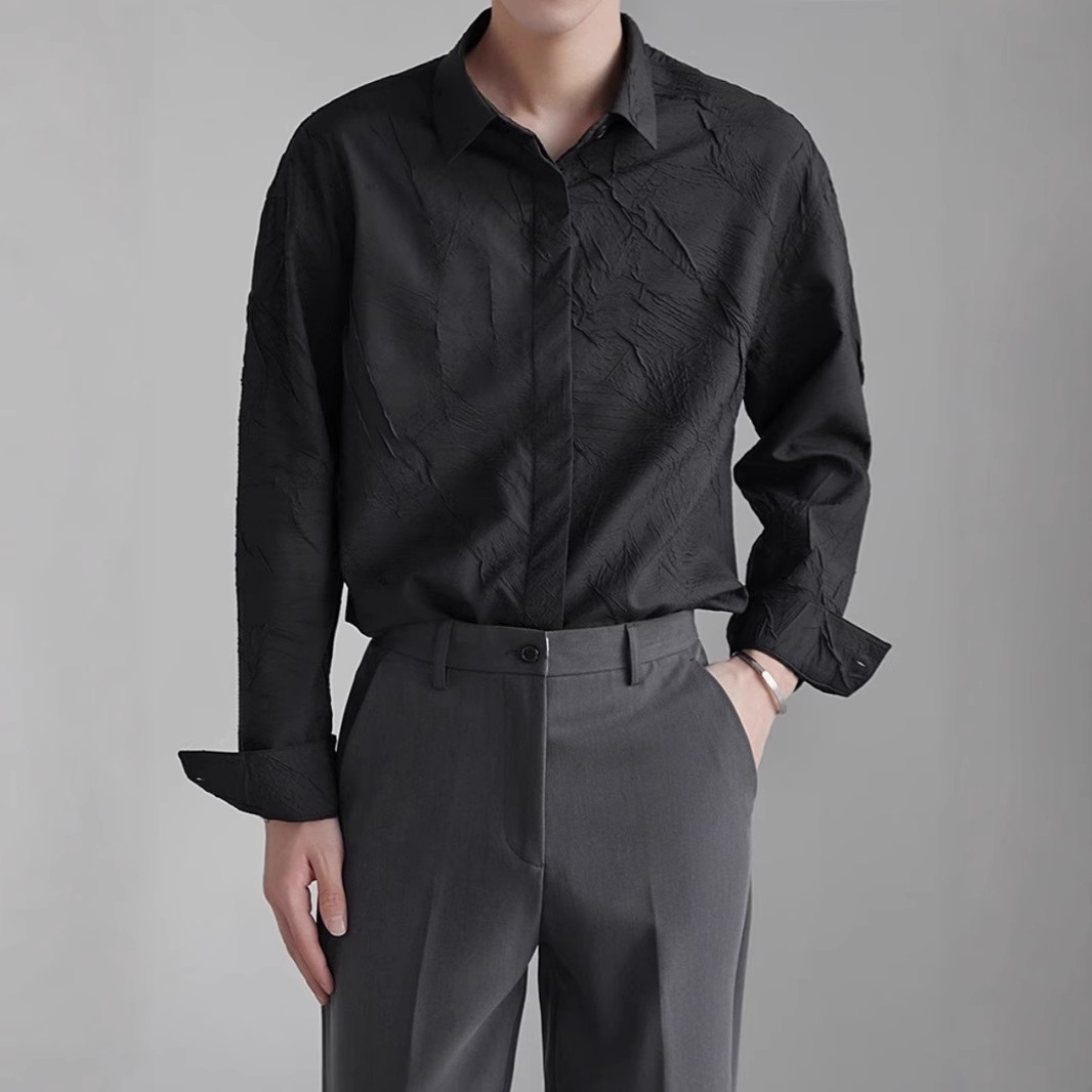 【單件/套裝】高級感法式寬松雅痞帥氣提花襯衣+休閒百搭西裝褲