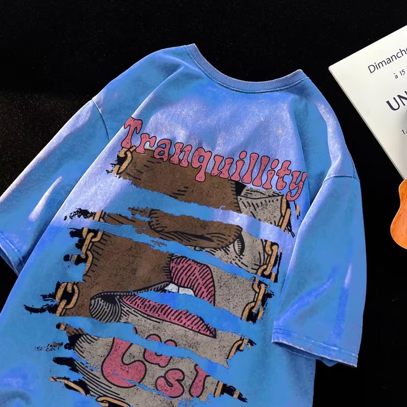 美式復古重磅高街水洗做舊夏季潮牌休閒大碼T恤上衣