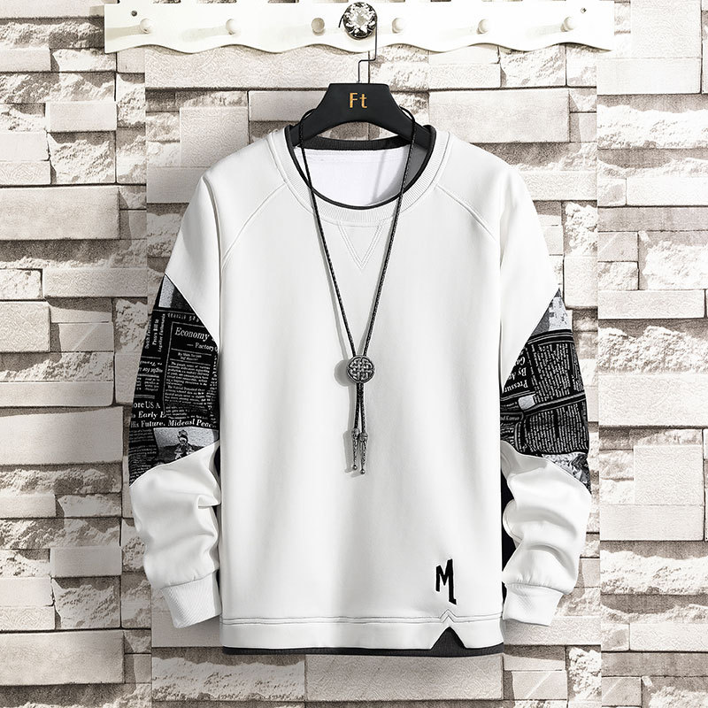 寬鬆潮流假兩件長袖T恤潮流百搭圓領衛衣-vivivale