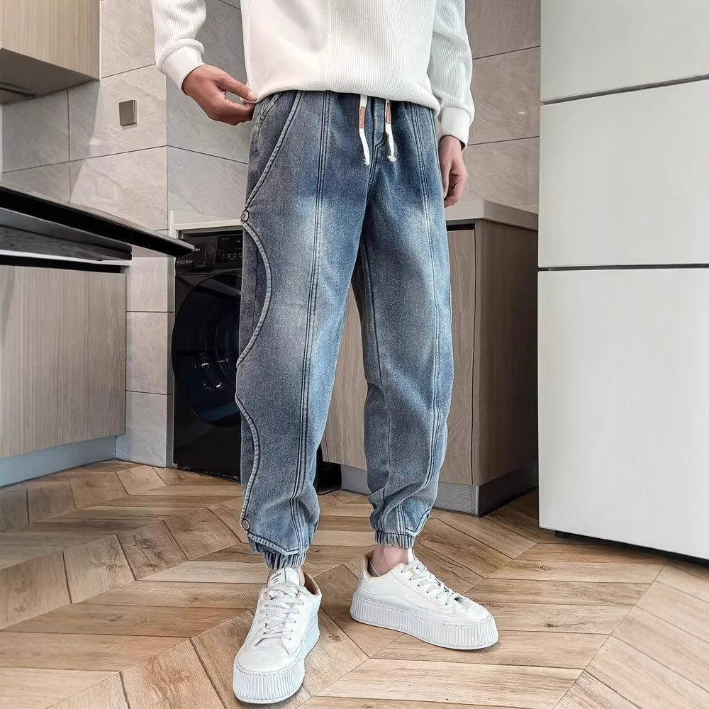 牛仔韓版潮流復古闊腿直筒褲裝-vivivale