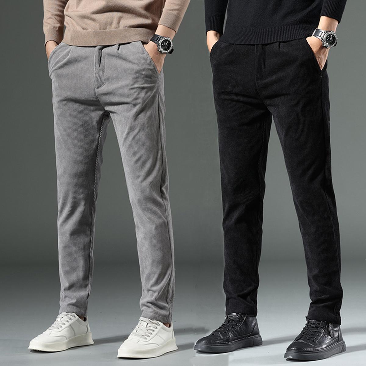 燈芯絨韓版潮流百搭彈力修身直筒休閒褲-vivivale