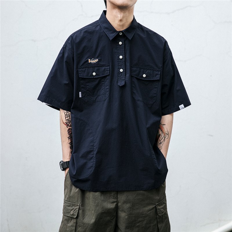 日系復古工裝POLO領高級感休閒T恤ins襯衫短袖-vivivale