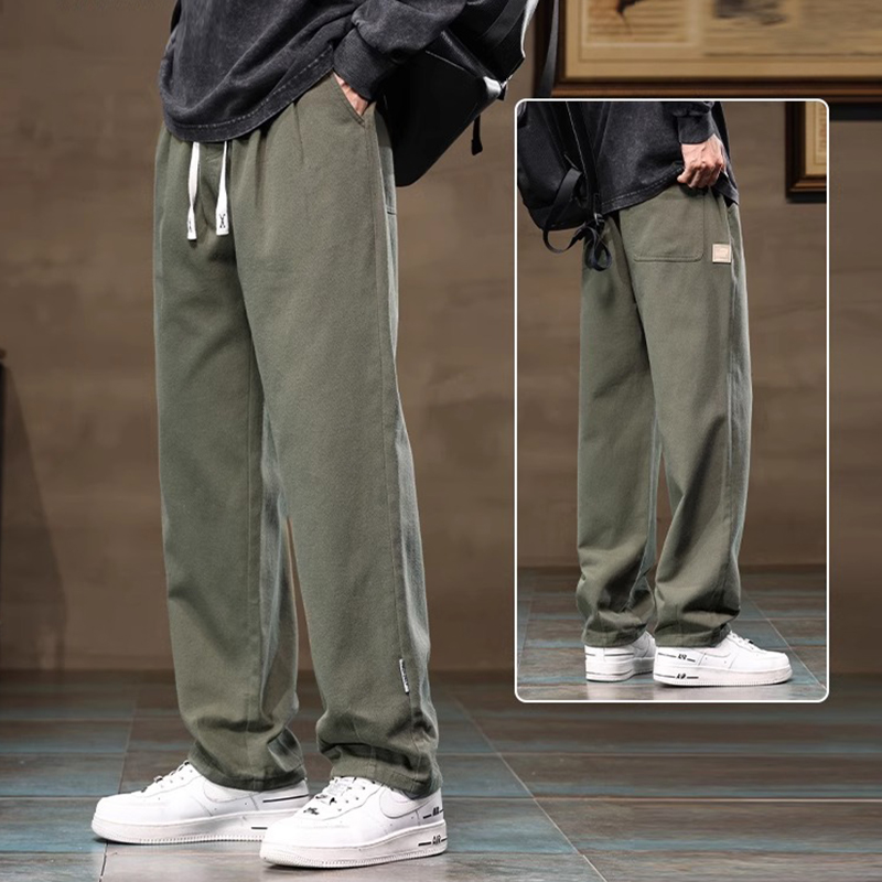 潮流工裝直筒闊腿褲系帶褲裝-vivivale