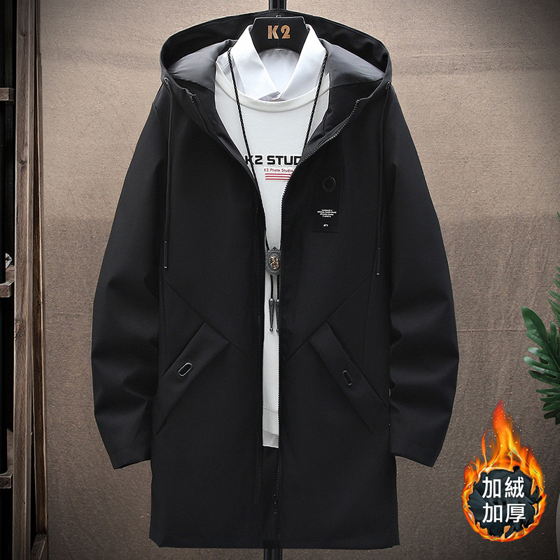 潮流中長款連帽休閒百搭長袖風衣-vivivale