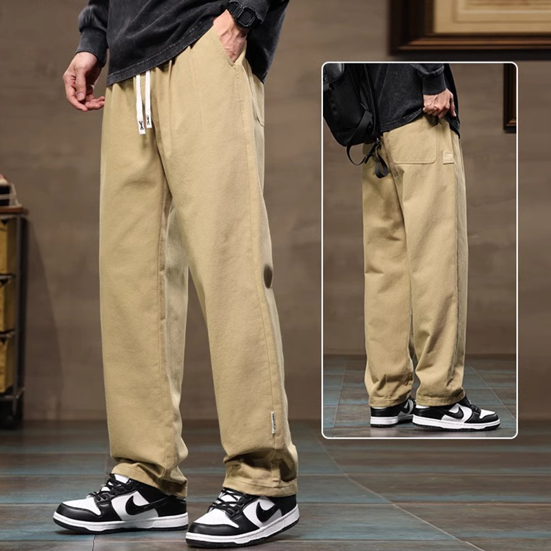 潮流工裝直筒闊腿褲系帶褲裝-vivivale