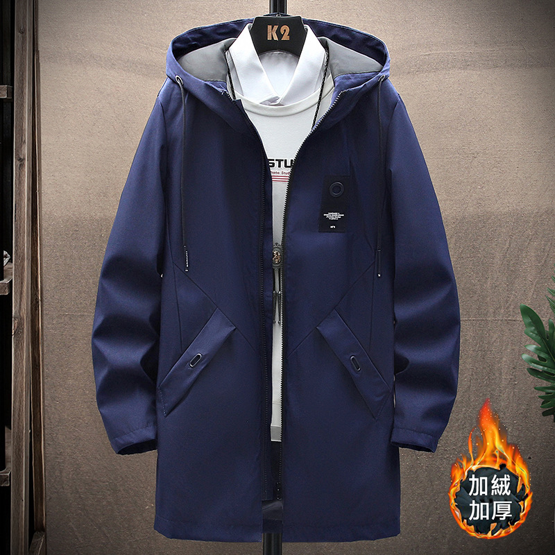 潮流中長款連帽休閒百搭長袖風衣-vivivale