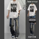 白色T恤+蓝色牛仔褲【兩件套】【送項鏈】