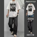 白色T恤+黑色牛仔褲牛仔褲【兩件套】【送項鏈】