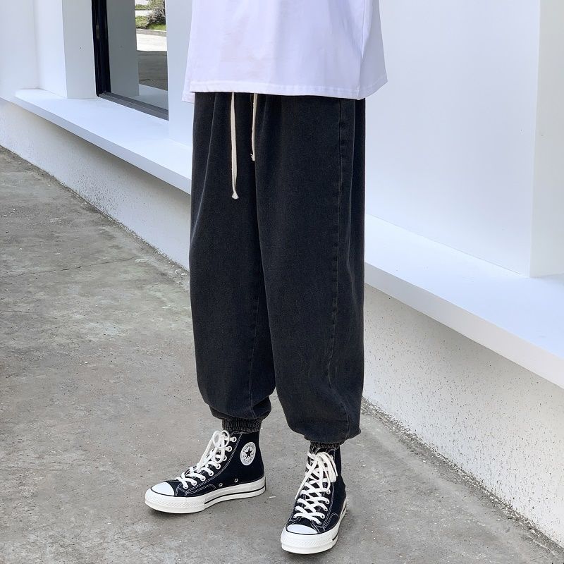 百搭潮流九分牛仔褲束腳褲裝-vivivale