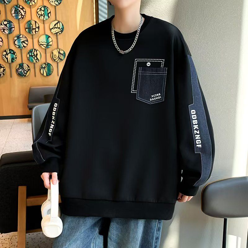 時尚潮流休閒寬鬆圓領印花帥氣長袖t恤-vivivale