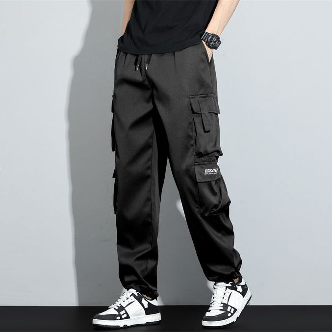 潮流耐磨寬鬆大碼直筒口袋純色休閒工裝褲-vivivale