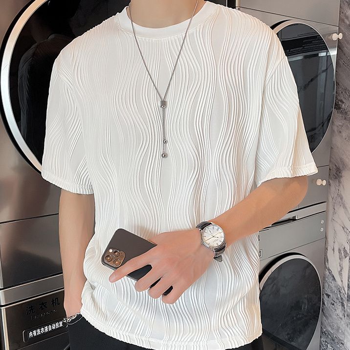潮流帥氣設計感寬鬆波浪紋薄款短袖T恤