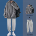 深灰色衛衣+淺灰色長褲/兩件套