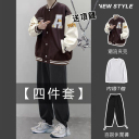 咖啡色夾克+白色T恤+黑色長褲【三件套】【送項鏈】