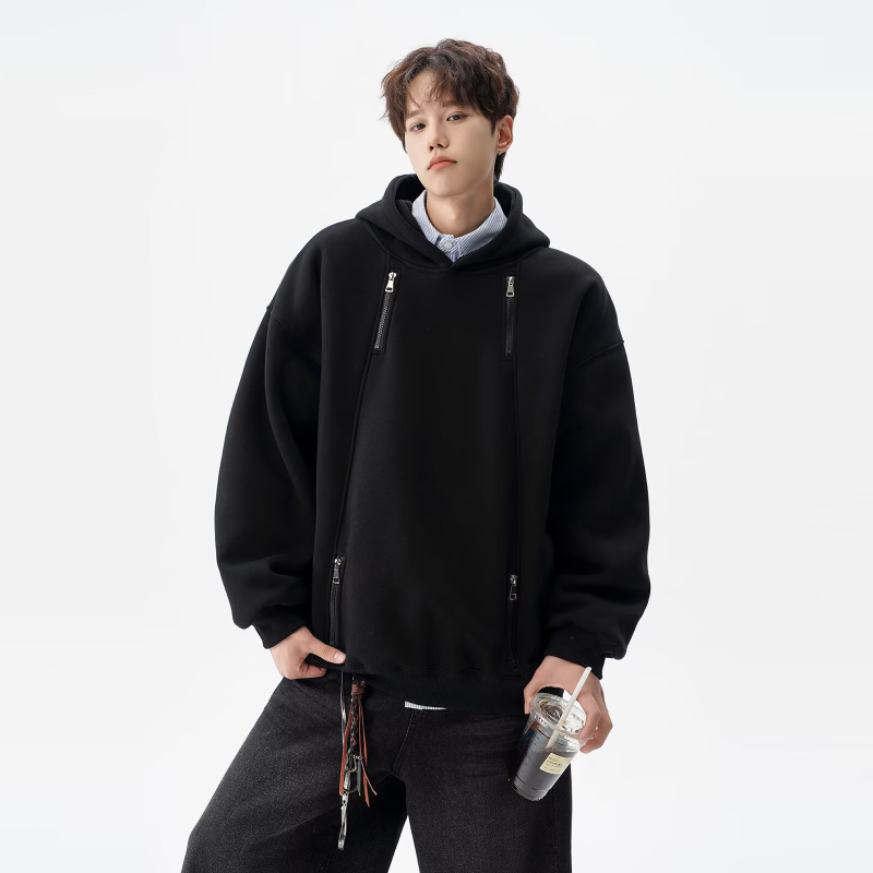 設計感重磅高街多拉鍊寬鬆休閒百搭小眾連帽衛衣
