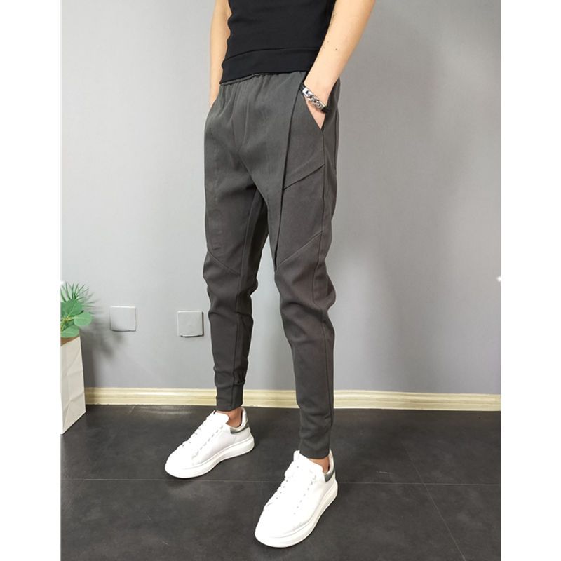 新款纯色小脚休闲九分裤修身哈伦裤松紧腰薄款束脚裤装