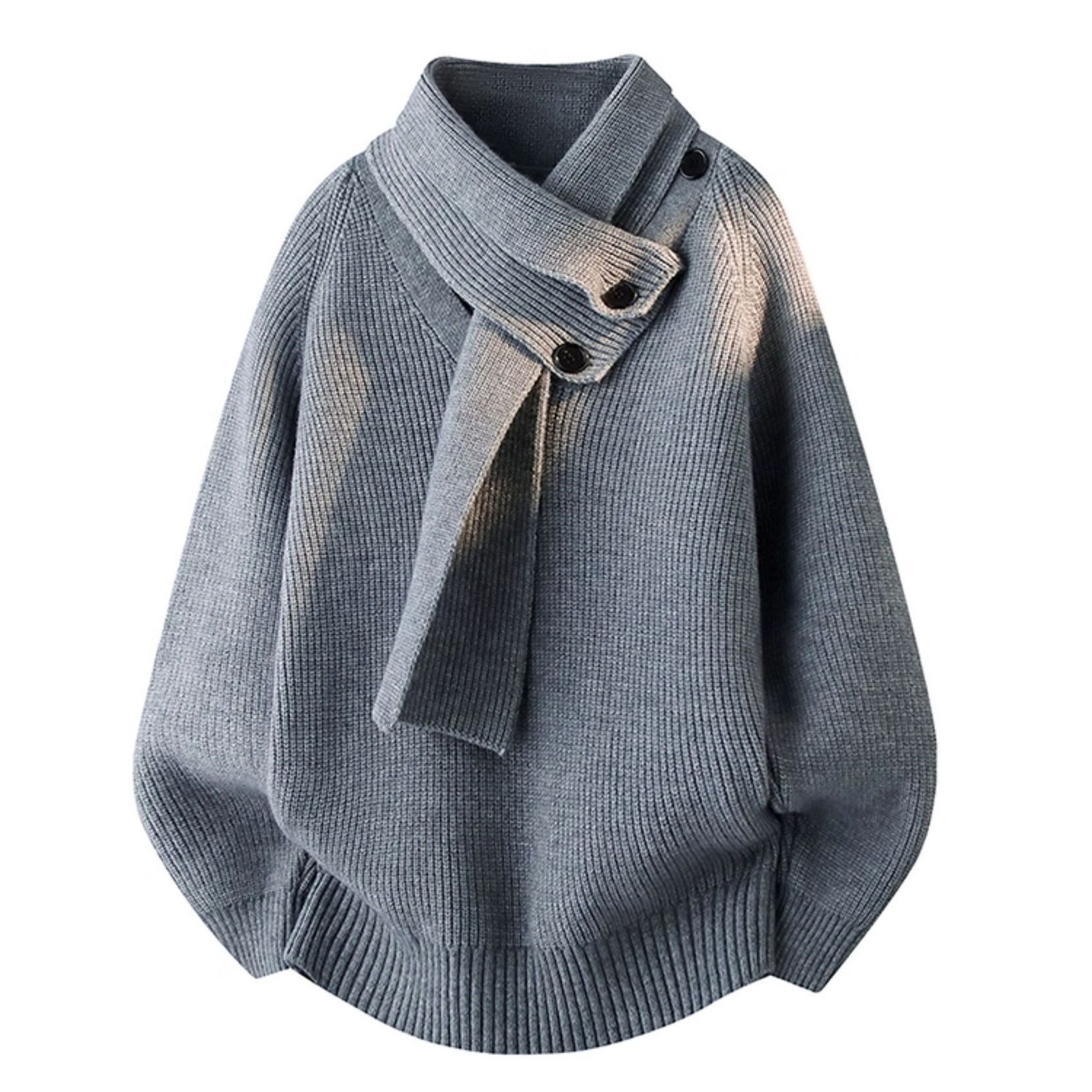 寬鬆外穿慵懶風針織衫休閒可拆圍巾毛衣