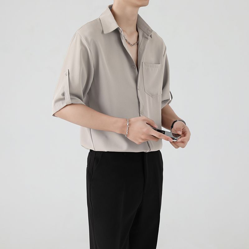 【單件/套裝】冰絲設計感七分短袖襯衫+休閒西褲兩件套裝