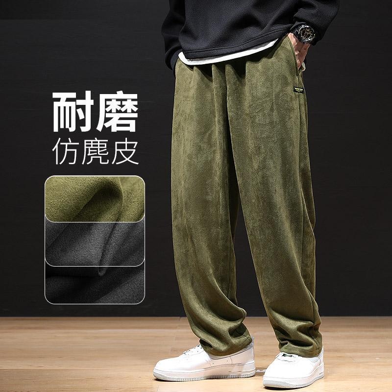 美式復古仿麂皮絨工裝寬鬆大碼ns顯瘦休閒褲