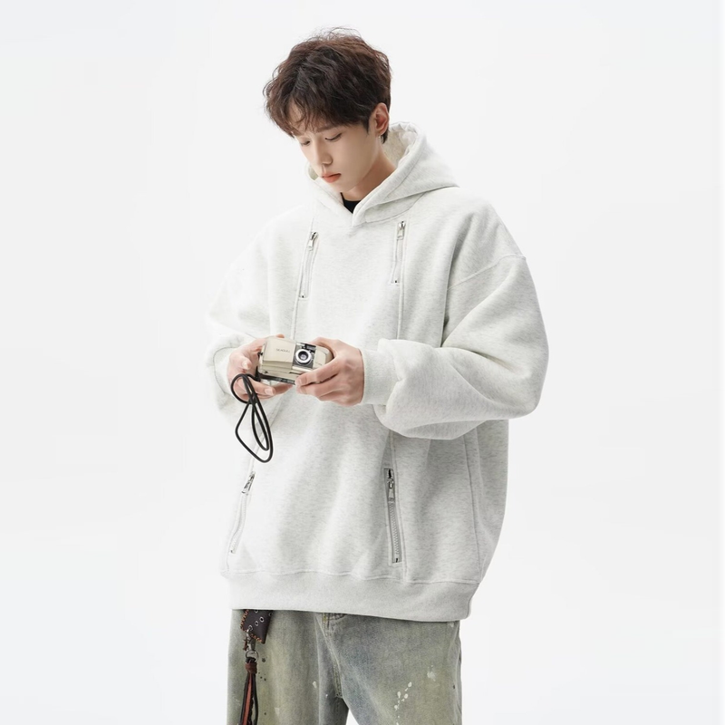 設計感重磅高街多拉鍊寬鬆休閒百搭小眾連帽衛衣